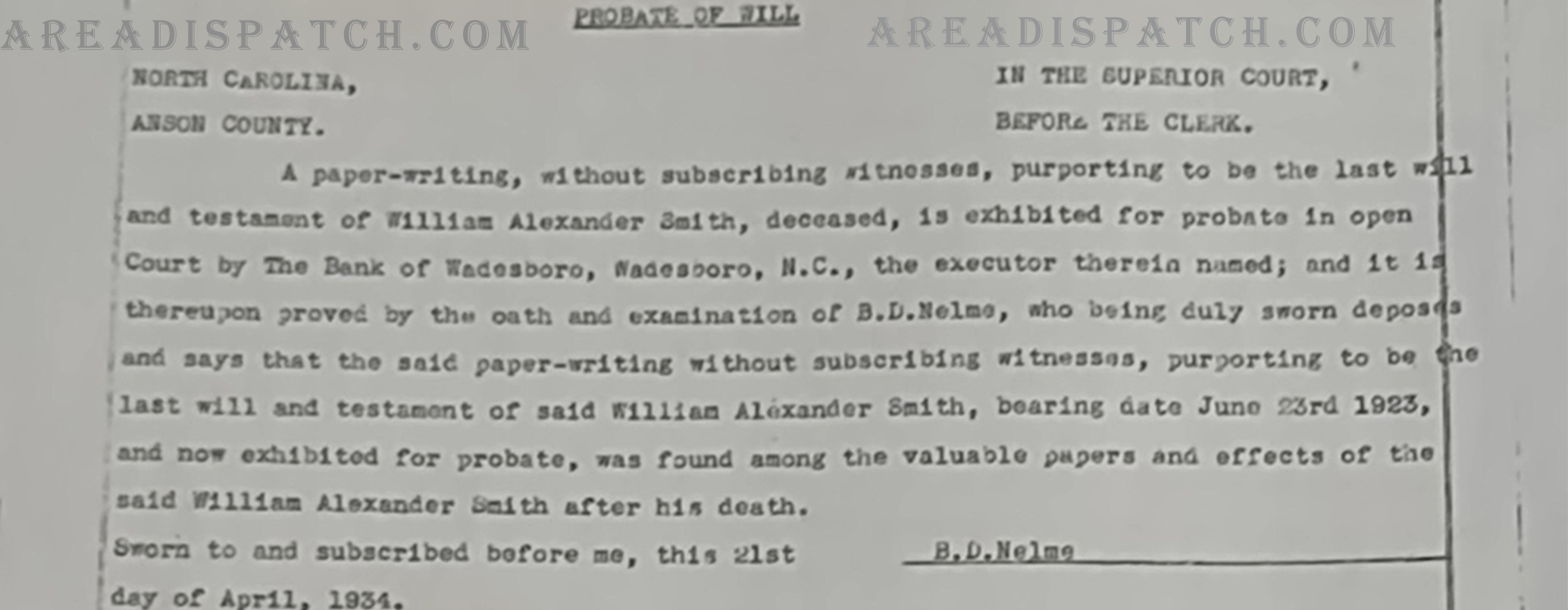 A paper-writing without subscribing witnesses purporting to be the last will and testament of William Alexander Smith