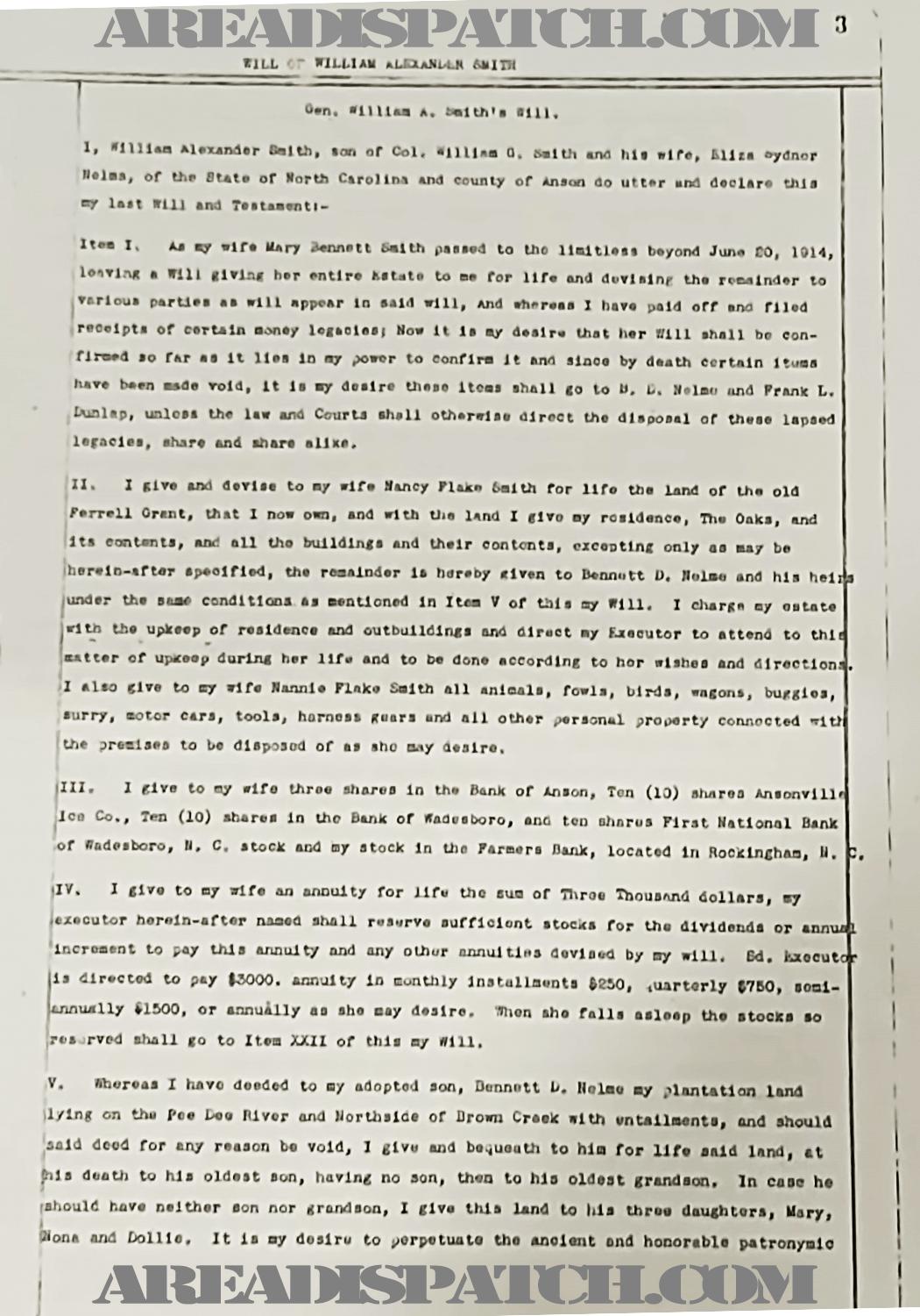 Page 3 of William Alexander Smith's will.