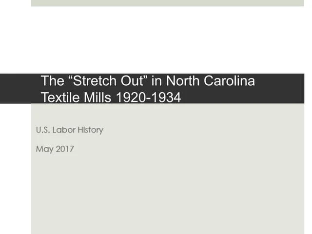 Cover page for a slideshow on the work conditions at NC textile mills from 1920-1934.