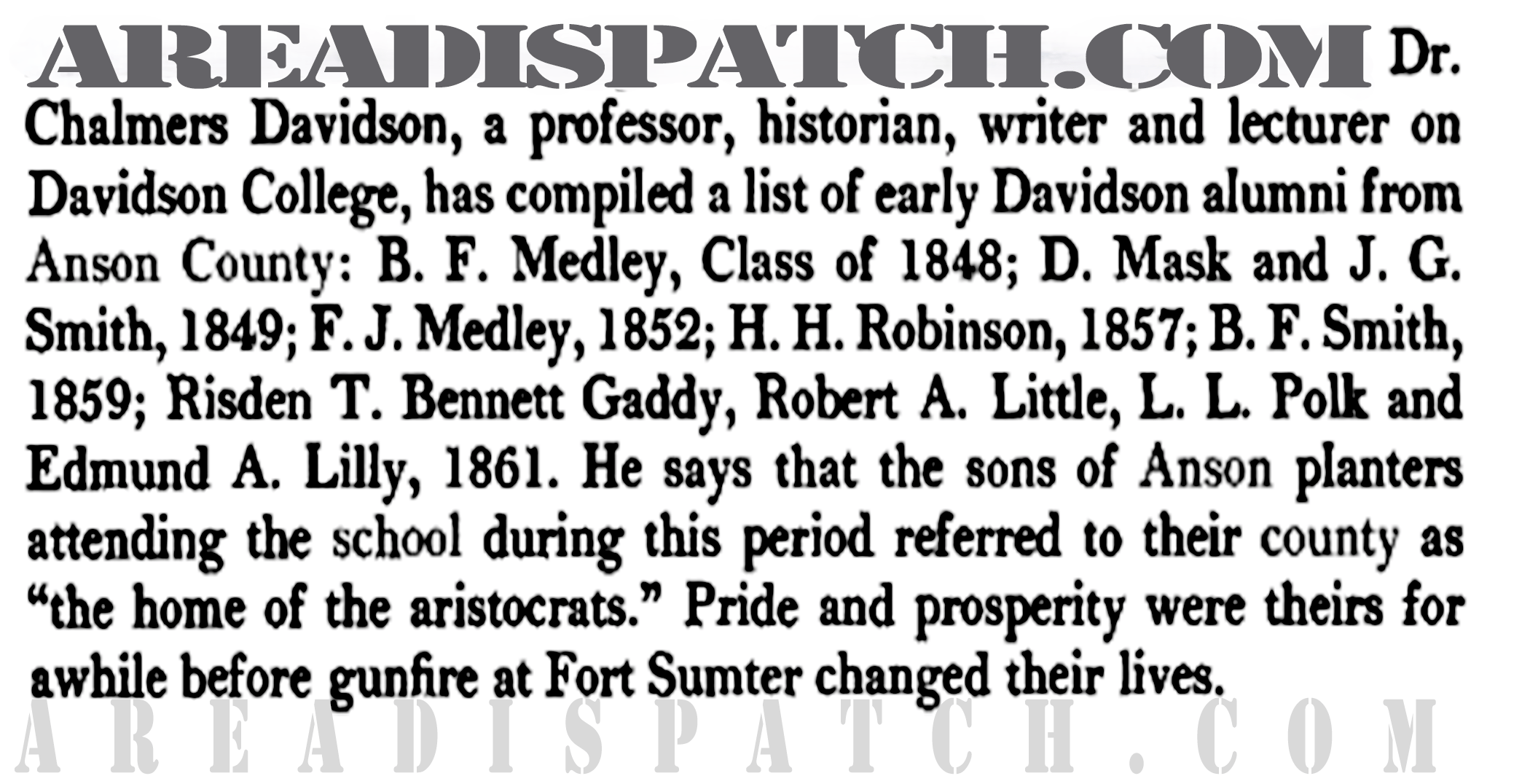 Excerpt from Mary Medley's book on the 'History of Anson County, North Carolina.'